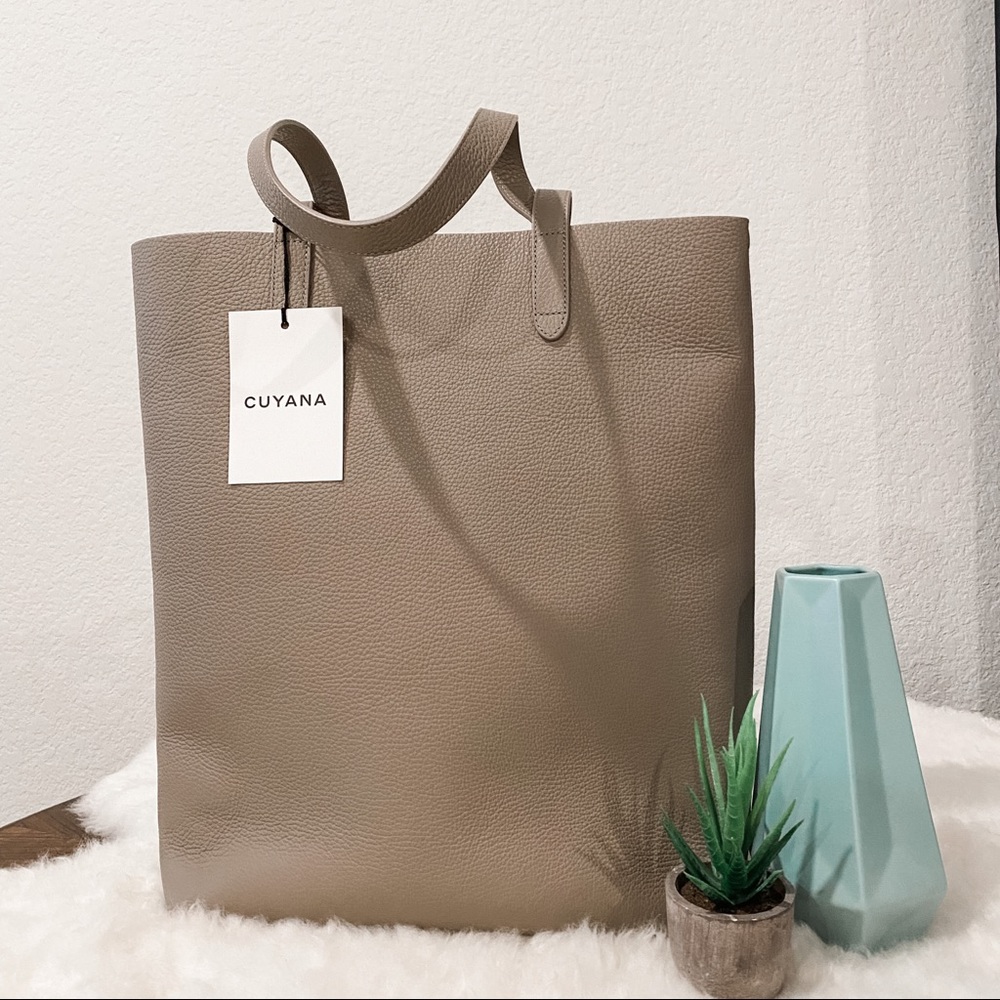 VGUD Cuyana Tall Structured Leather Tote in Stone